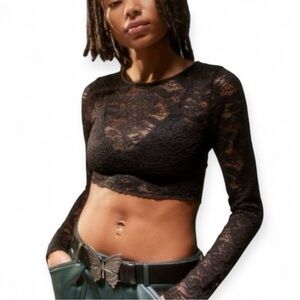 URBAN OUTFITTERS Danica Lace Sheer Long Sleeve Top in Black